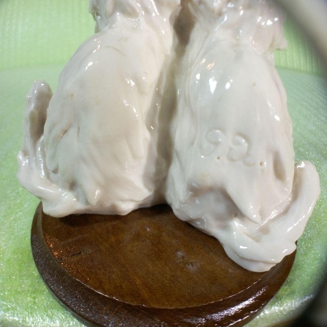 アンティークな猫の置物　仲良し　白猫　ペルシャ？　長毛種？　Whitecat