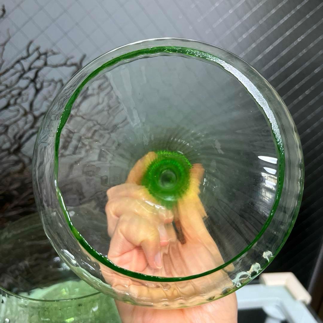 骨董　時代ガラス　ライムグリーン　ボンボニエール 菓子器　キャニスター