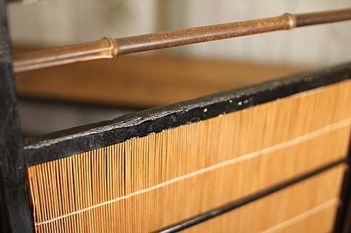 古い竹簾屏風　衝立　目隠し 四つ折り　透かし彫り　古民家　古道具