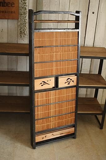 古い竹簾屏風　衝立　目隠し 四つ折り　透かし彫り　古民家　古道具