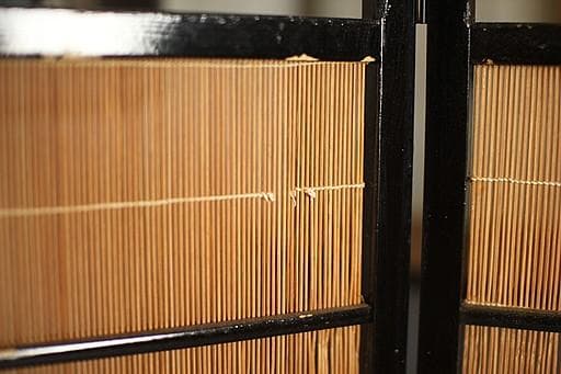 古い竹簾屏風　衝立　目隠し 四つ折り　透かし彫り　古民家　古道具