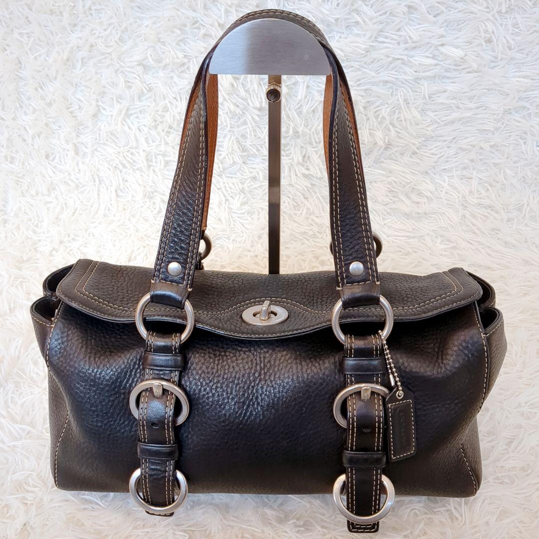 美品✨COACH　チェルシー サッチェル ハンドバッグ ターンロック レザー黒