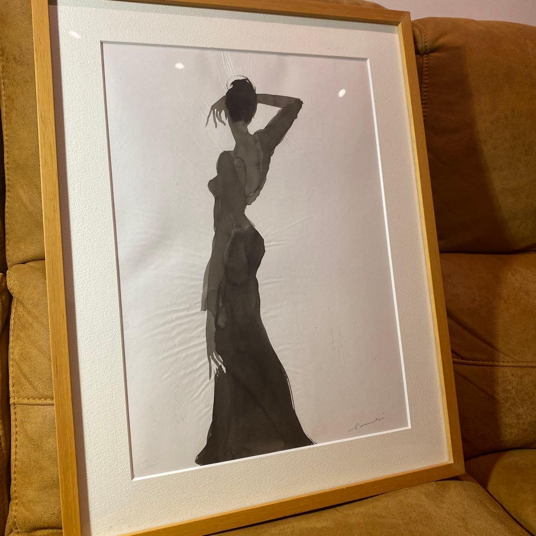 ★週末セール！緒方環さんサイン入 墨濃淡で女性表現Tamaki Ogata 真作