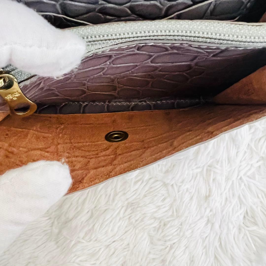 【希少】IL BISONTE クロコ型押し　二つ折財布　本革　バイソン刻印　高級