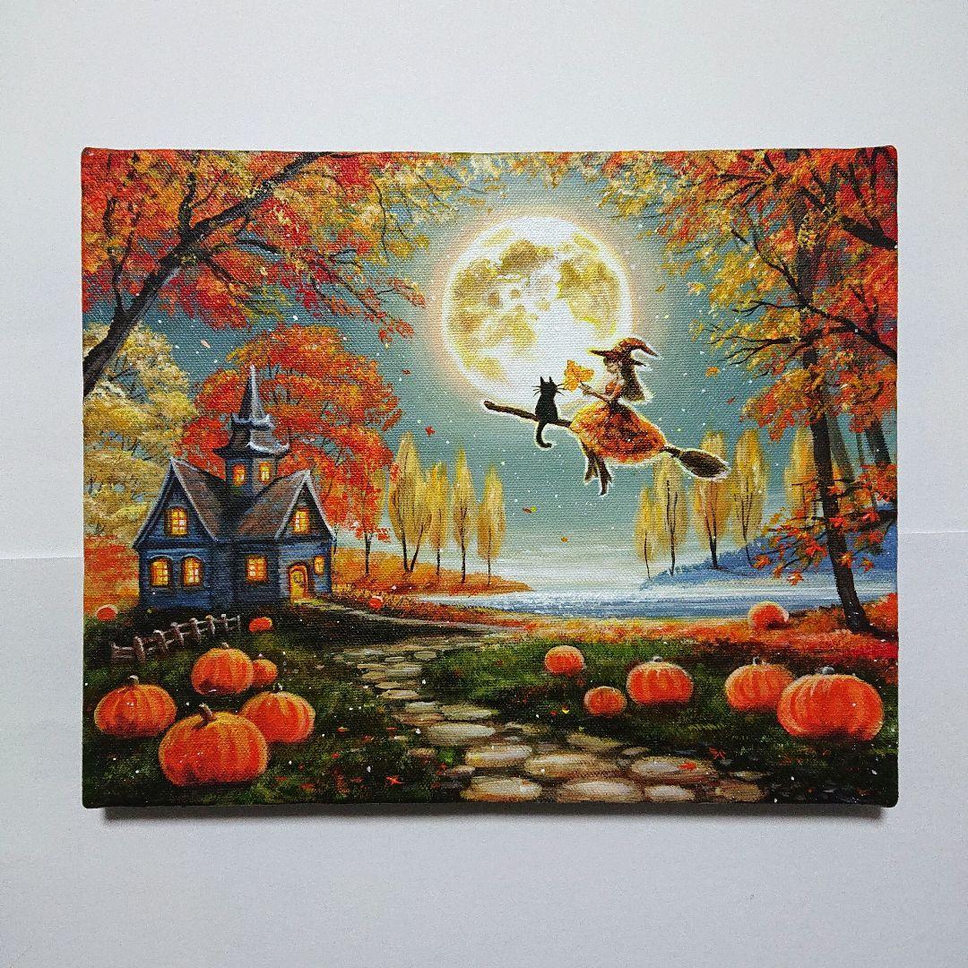 R*U様 【満月の夜に】アクリル画 F3 風景画 絵画