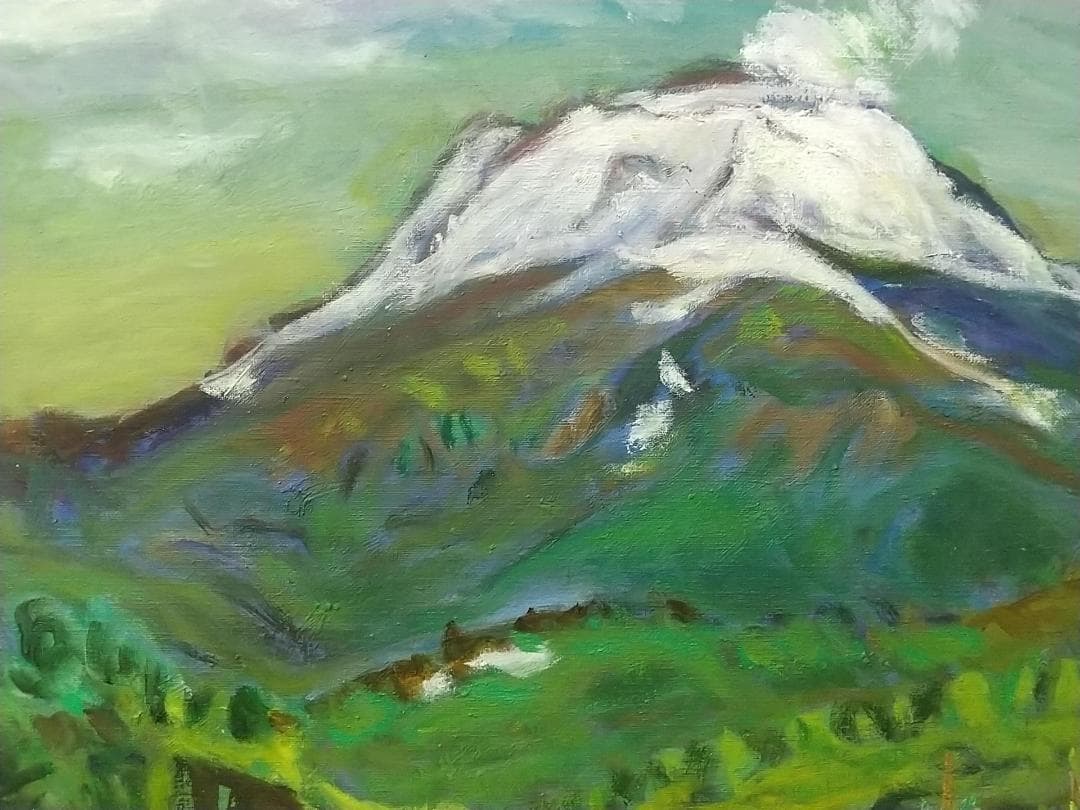 油絵「浅間山」残雪　F8 絵画