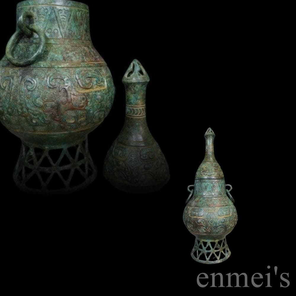 中国古美術 旧蔵 商周款 青銅製 器皿《饕餮文壺》純銅製 高浮彫 時代物 置物