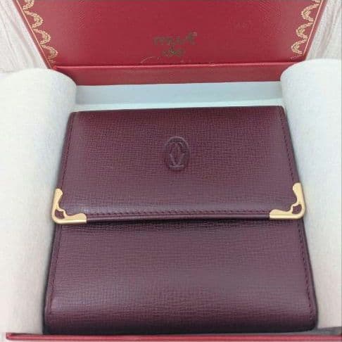 希少】美品 Cartier マストライン 三つ折り財布 がま口 ボルドー 付属品