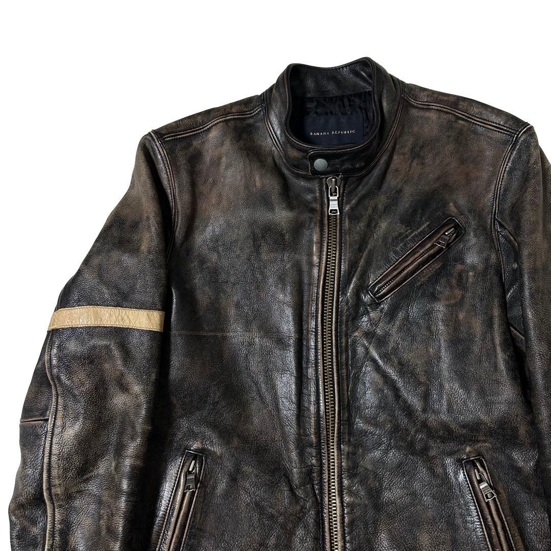 00s BANANA REPUBLIC 加工牛革 シングルライダース 雰囲気抜群