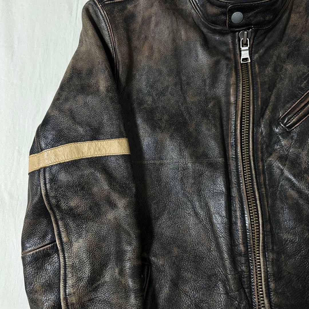 00s BANANA REPUBLIC 加工牛革 シングルライダース 雰囲気抜群