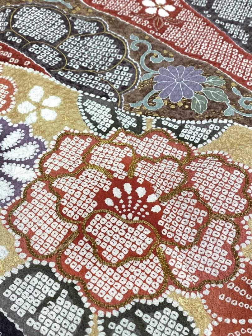 振袖 豪華 絞り染 金駒 金彩 ふくれ織紋意匠 身丈169cm パールトーン加工