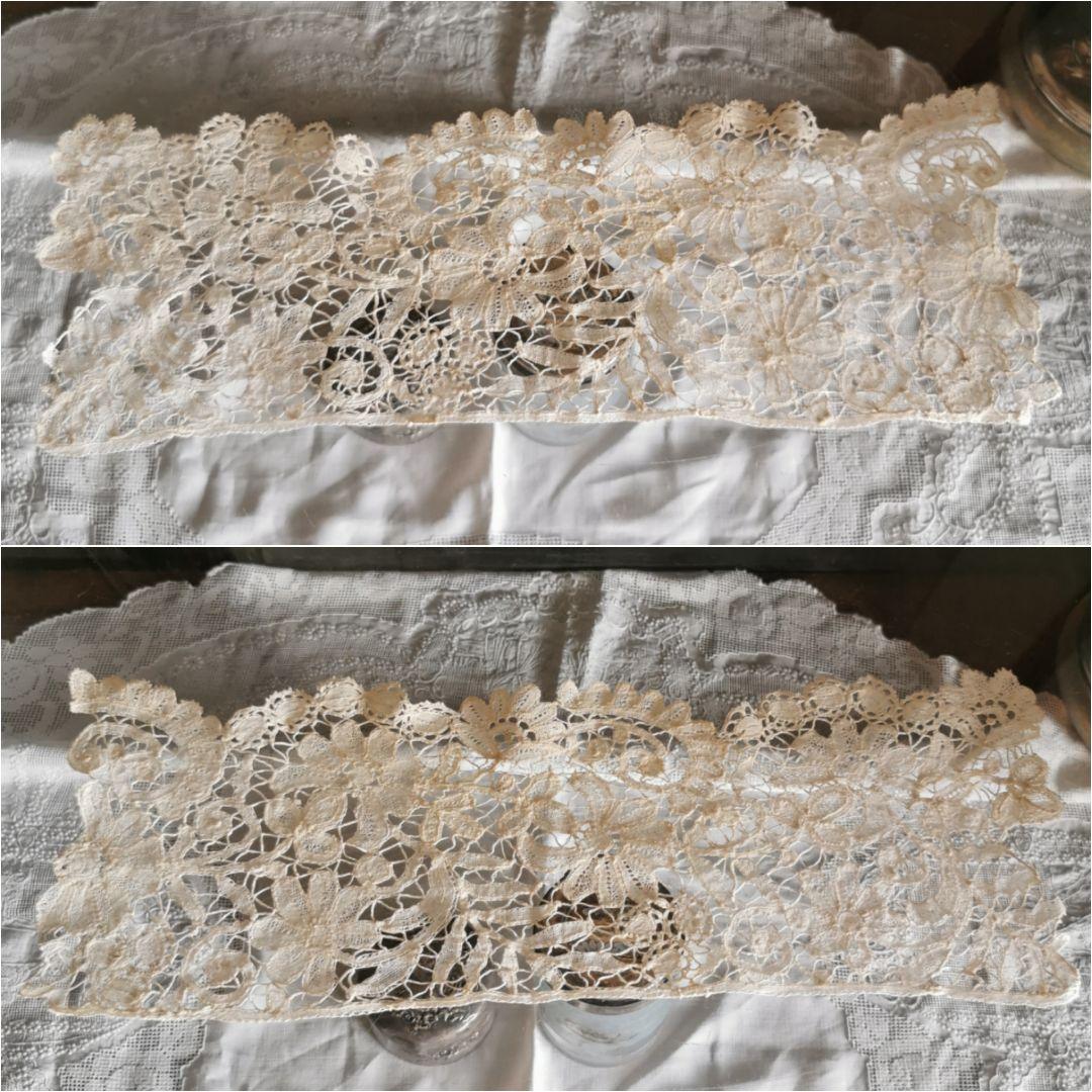 アンティーク 二輪のポワンドローズ デュセスレース 西洋菊 三つ葉 額装にも