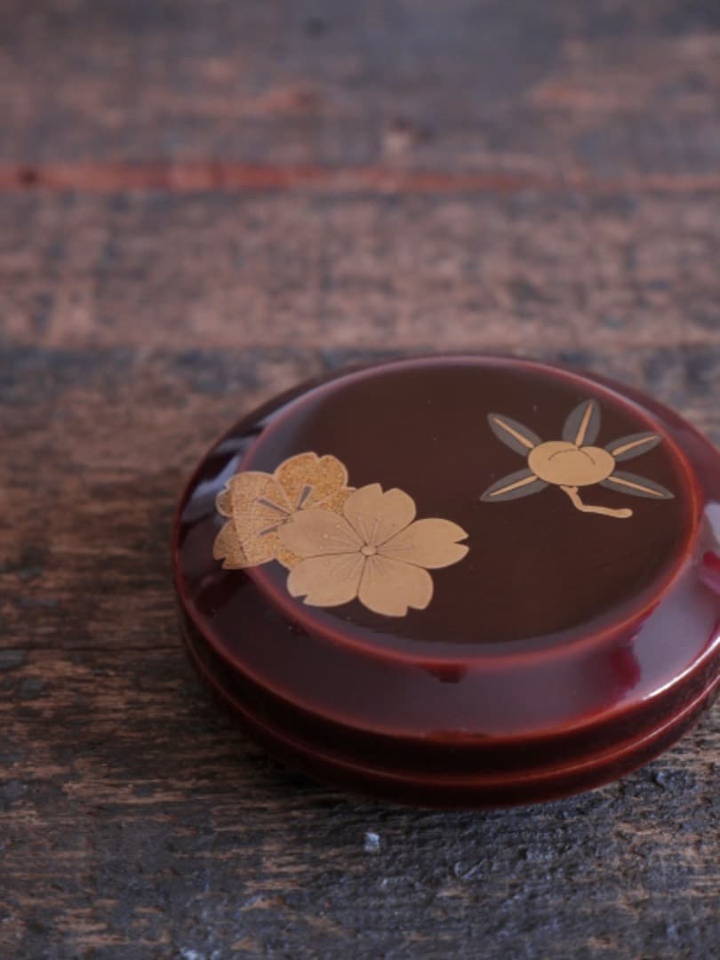 桜蒔絵　香合　漆工芸　茶道具　木製　アンティーク　古道具８