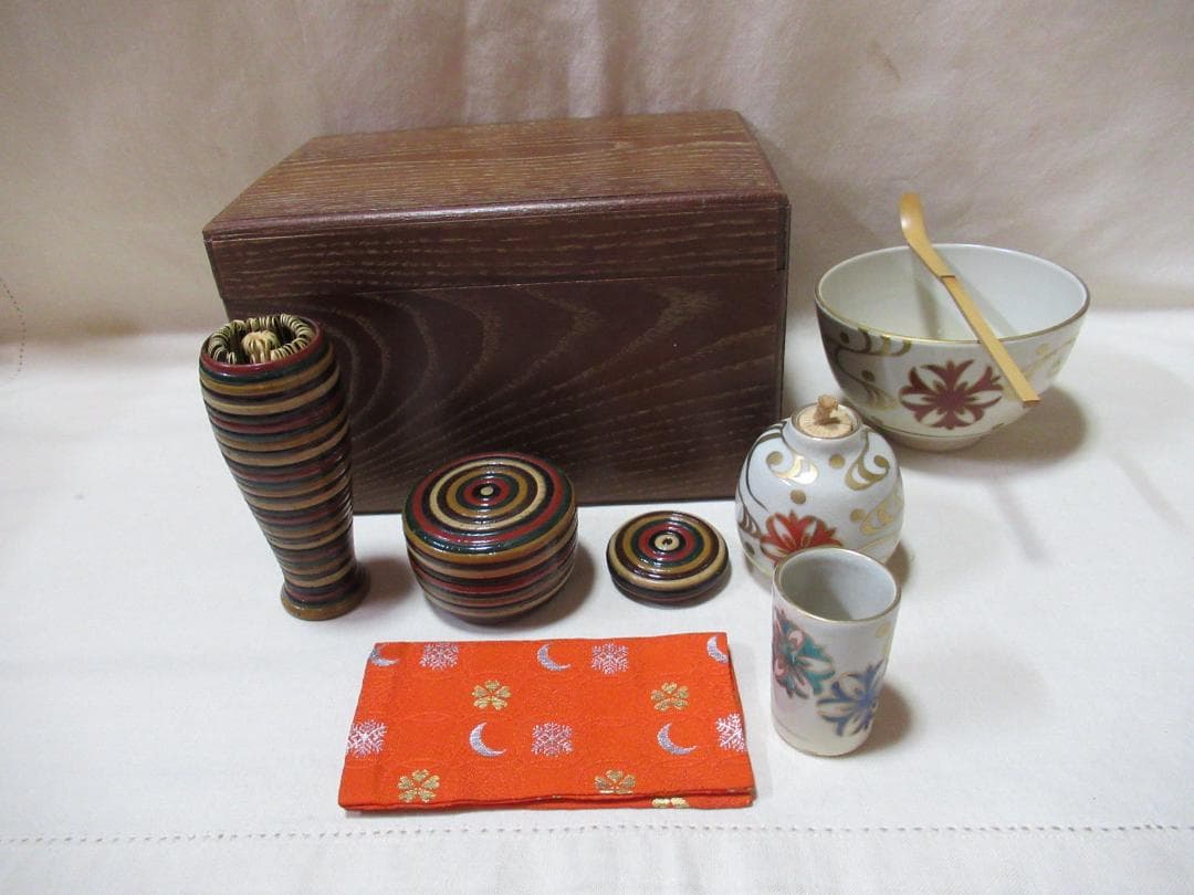 茶道具　桑製茶箱　中の道具皆揃い
