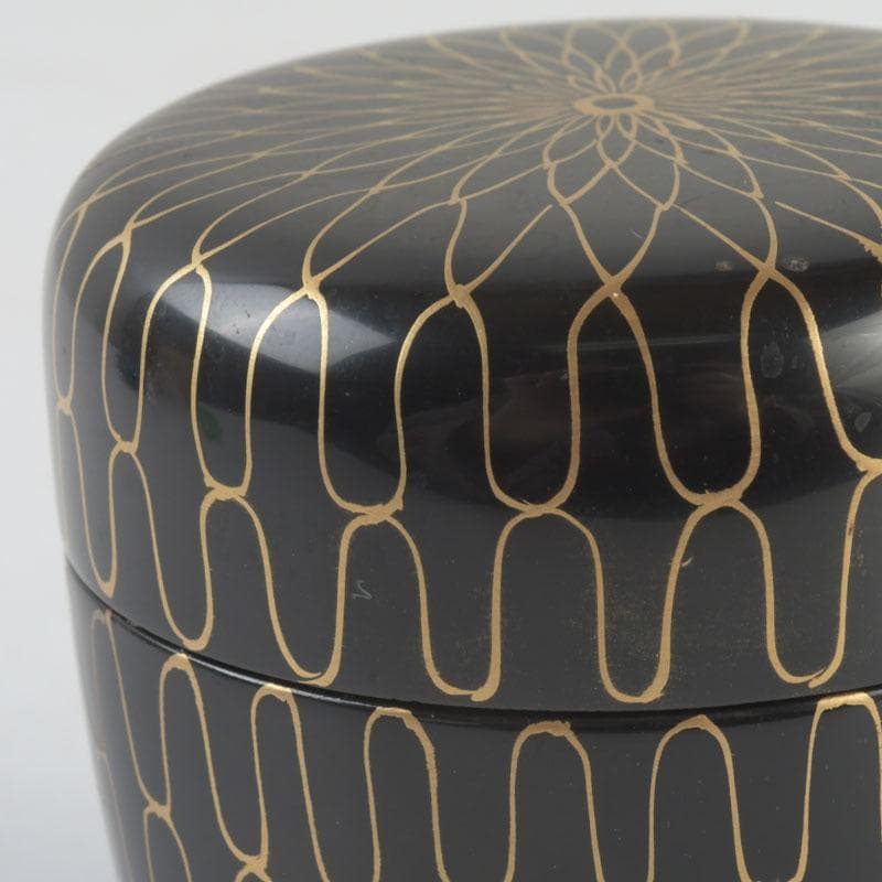 茶道具　中村湖彩作　黒網目蒔絵　中棗　共箱　V　9554