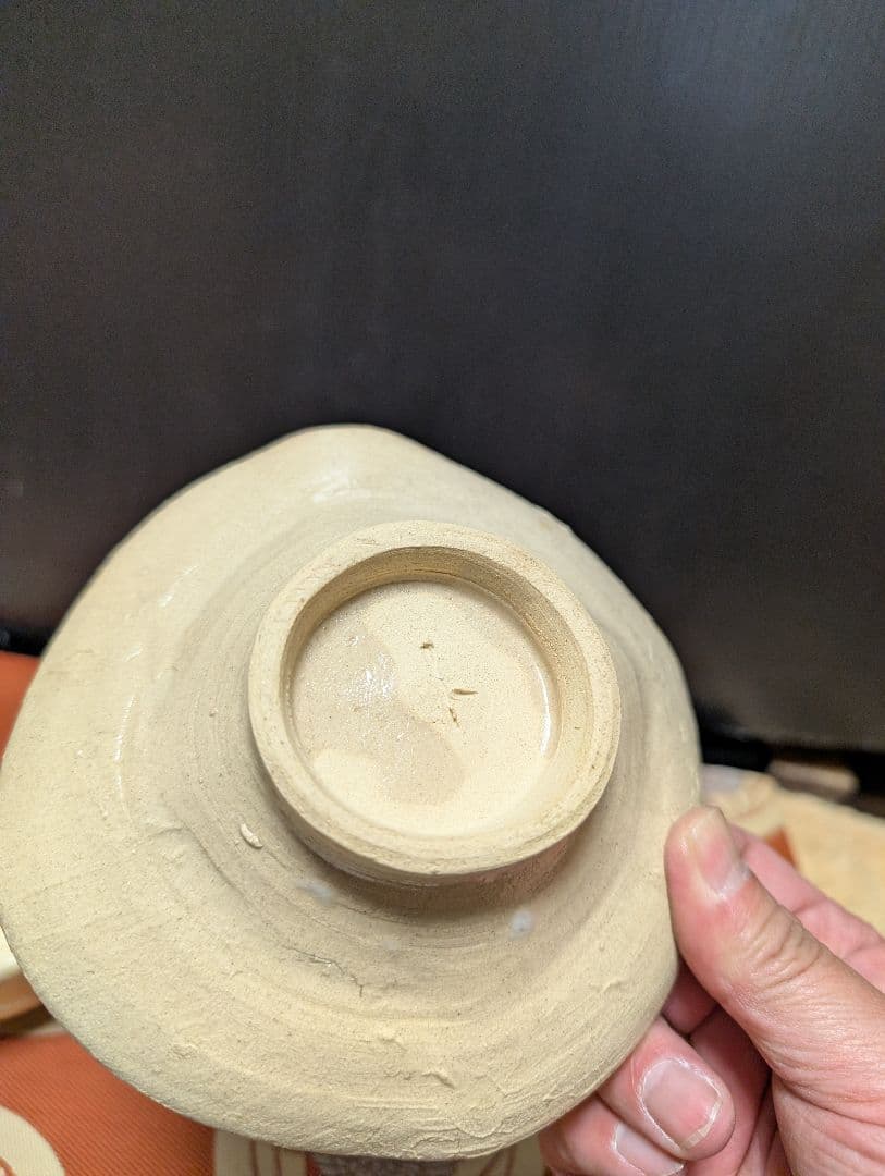 備前焼陶器製茶碗と皿セット印あり、時代物