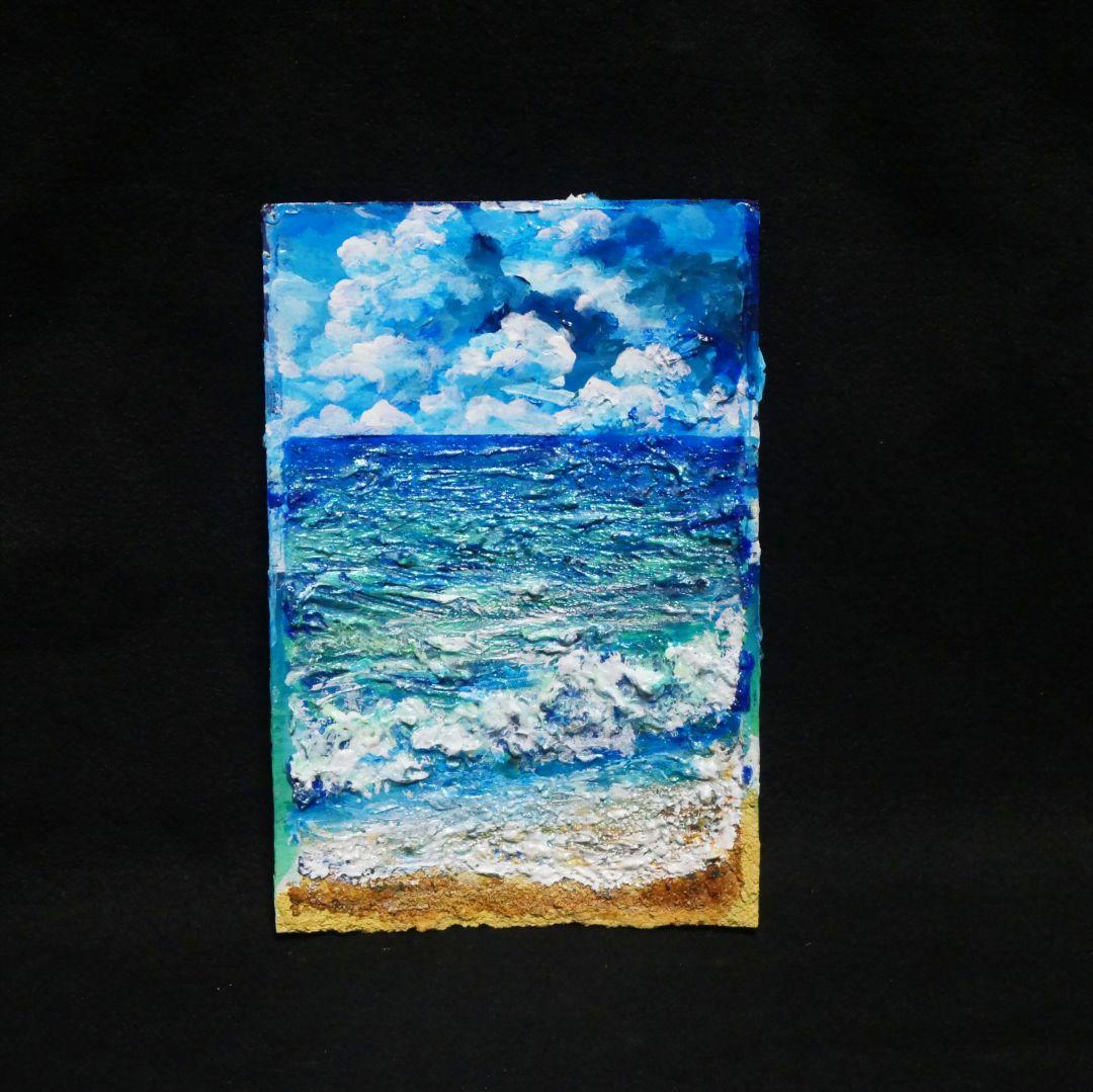 油絵 油彩 油彩画 絵 絵画 【夏の砂浜の海】ミニ絵画