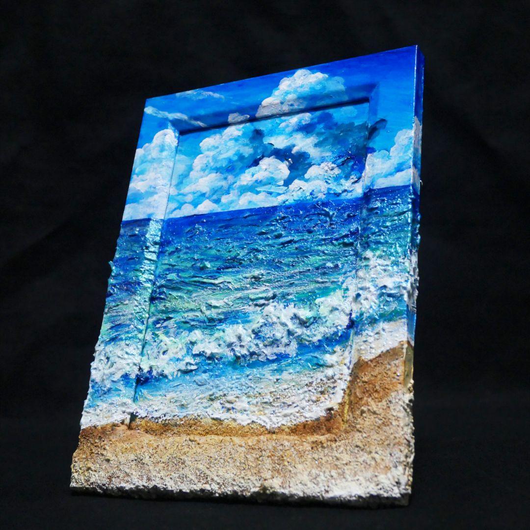 油絵 油彩 油彩画 絵 絵画 【夏の砂浜の海】ミニ絵画