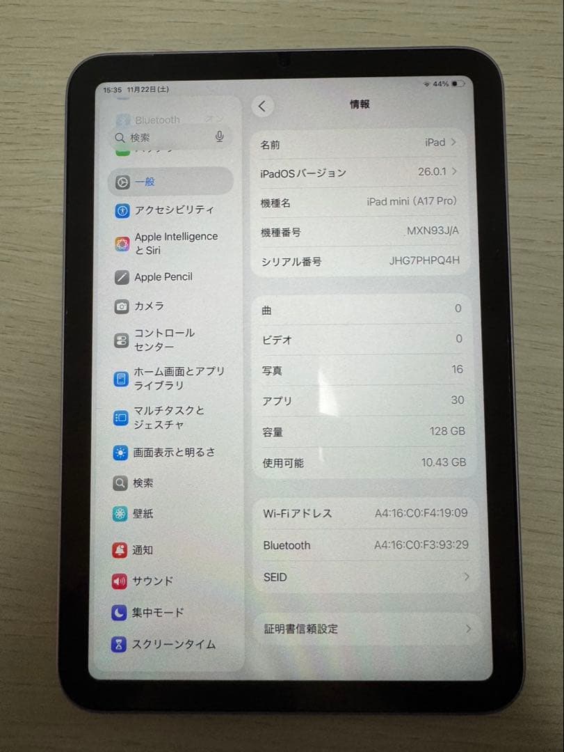 Apple ipadmini 7 (バッテリー容量95%)