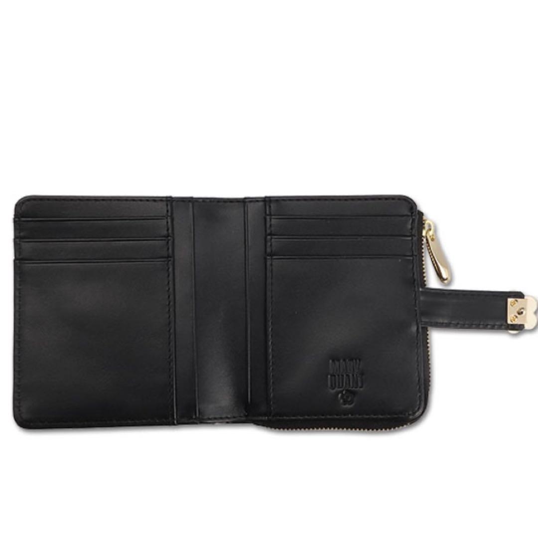 マリークワント　折り財布　ブラック　牛革　ウォレット　クロコ型押し