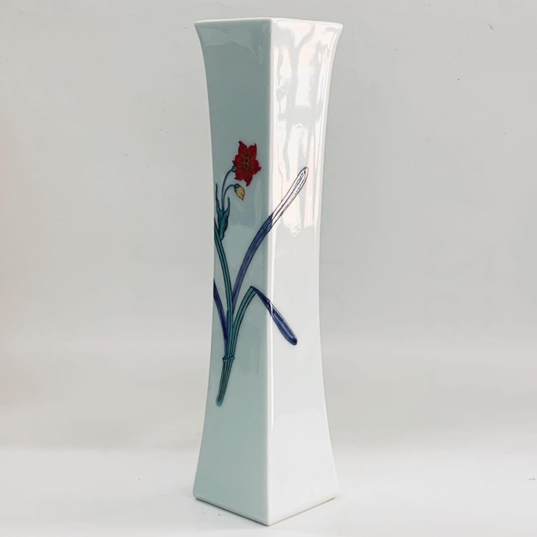 【花瓶　錦　杵形　水仙絵　小花生】二重渦福　柿右衛門　共箱