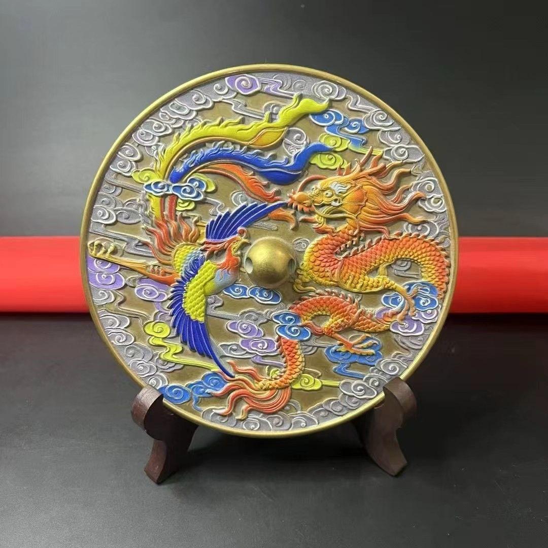 銅鏡 龍鳳鏡 家 玄関 リビング 装飾品 工芸品 置物