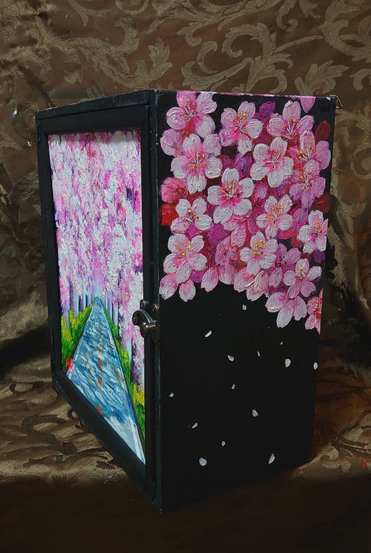 油絵 絵画 【手作りボックス】【桜】