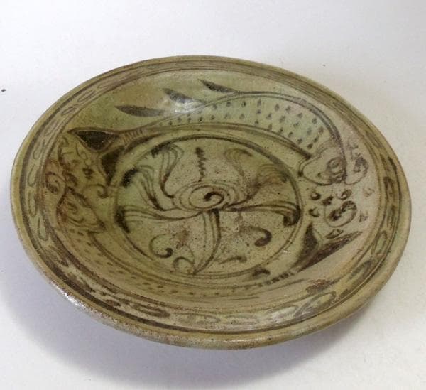 宋故録 スコータイ 鉄絵魚文皿 直径約27cm ソコタイ スンコロク