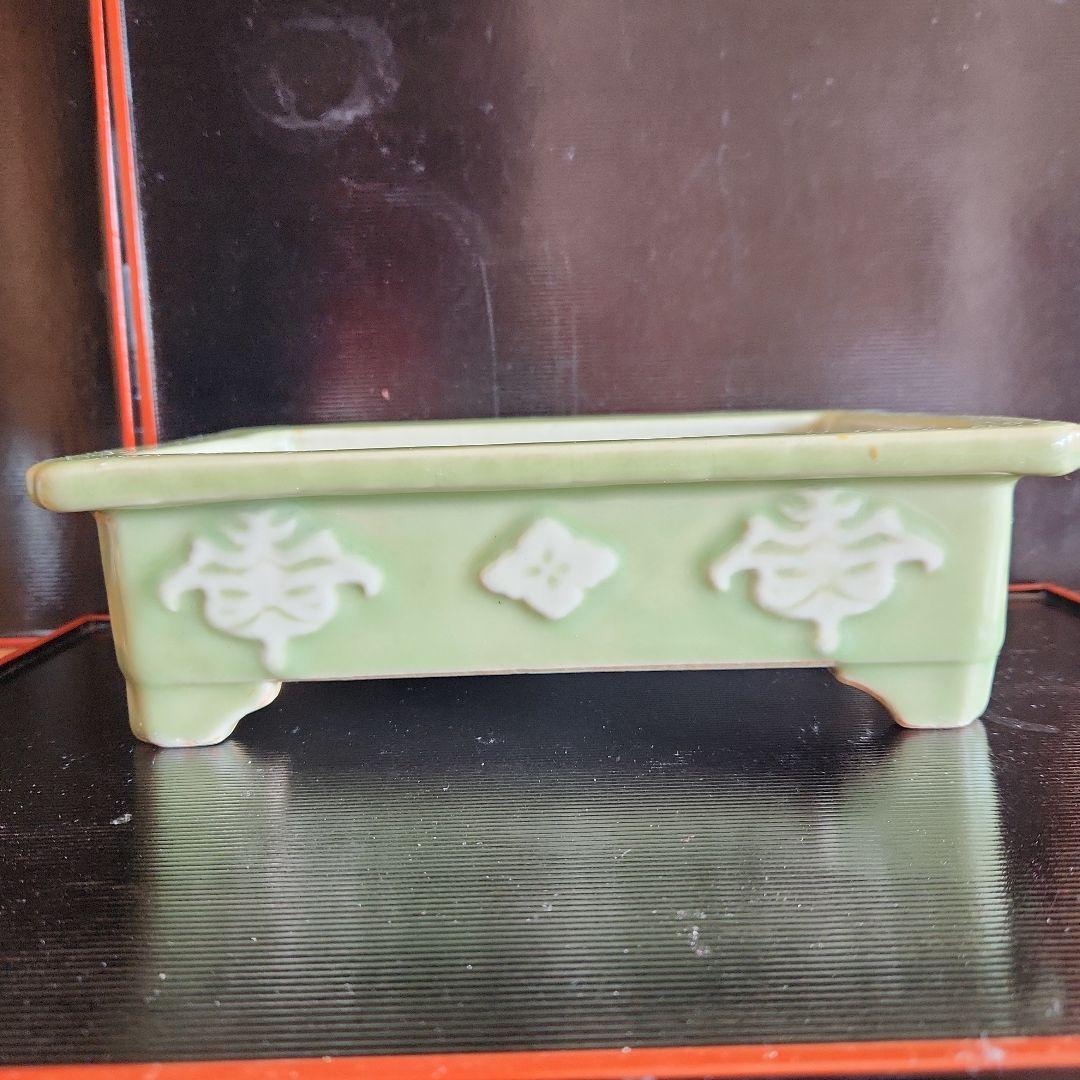 古い青磁水盤花器盆栽