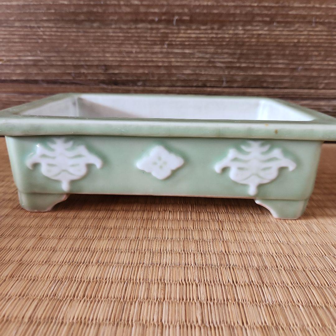 古い青磁水盤花器盆栽