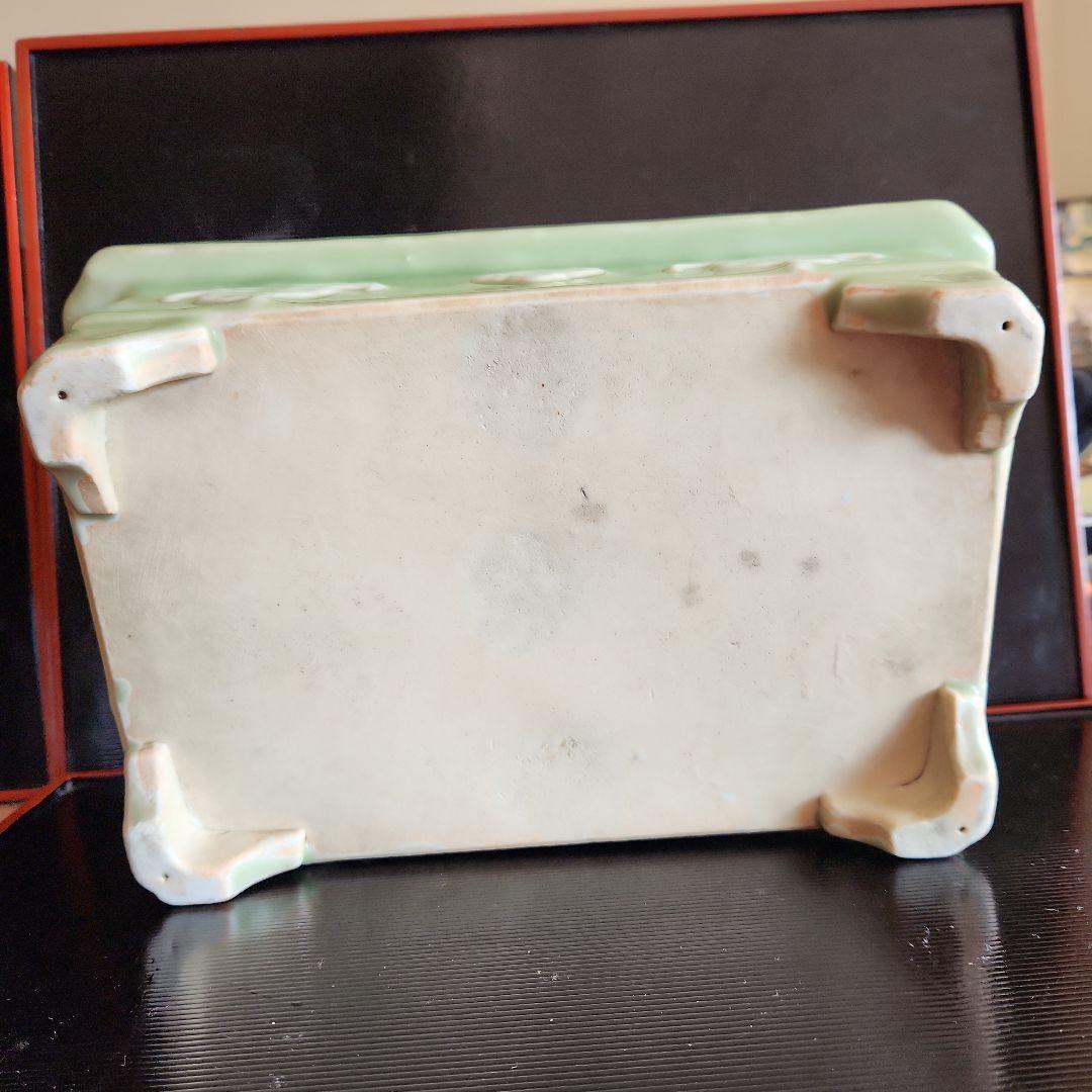 古い青磁水盤花器盆栽