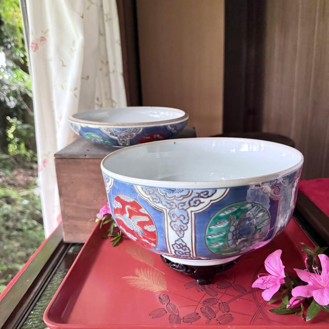2200様感謝‼️これさえあれば‼️愛蔵品　倣古伊万里錦手蓋付大鉢　食籠1客時代木箱