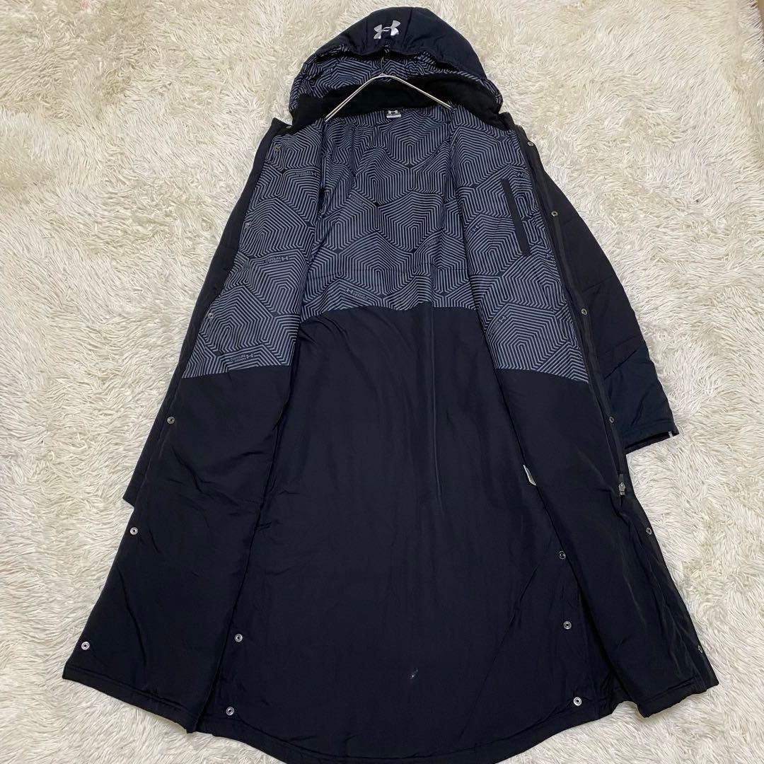 【希少2XL✨】アンダーアーマー フード付 ベンチコート ロングコート 黒 紺