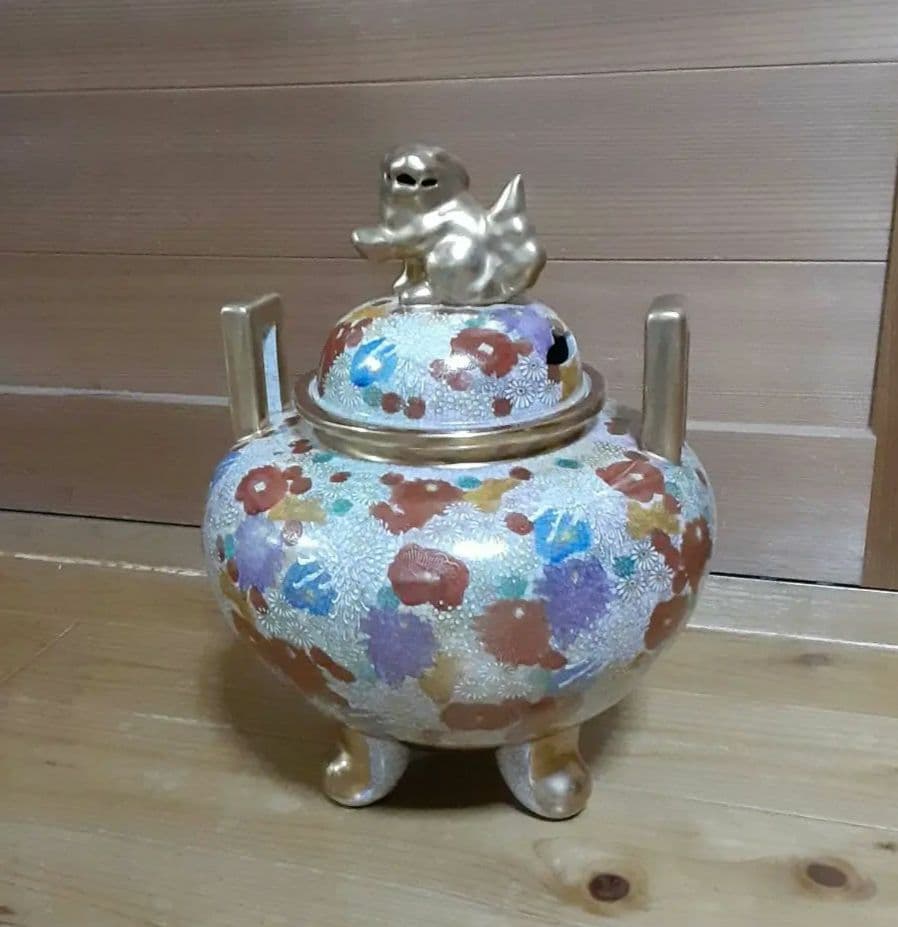 薩摩焼　薩摩連山　香炉　大型　蓋付　三足