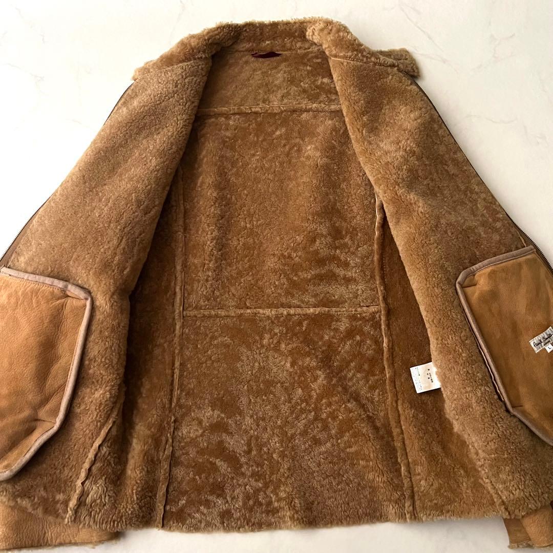 ポールスミス ムートン シングルライダースジャケット レザー 羊革 L ブラウン