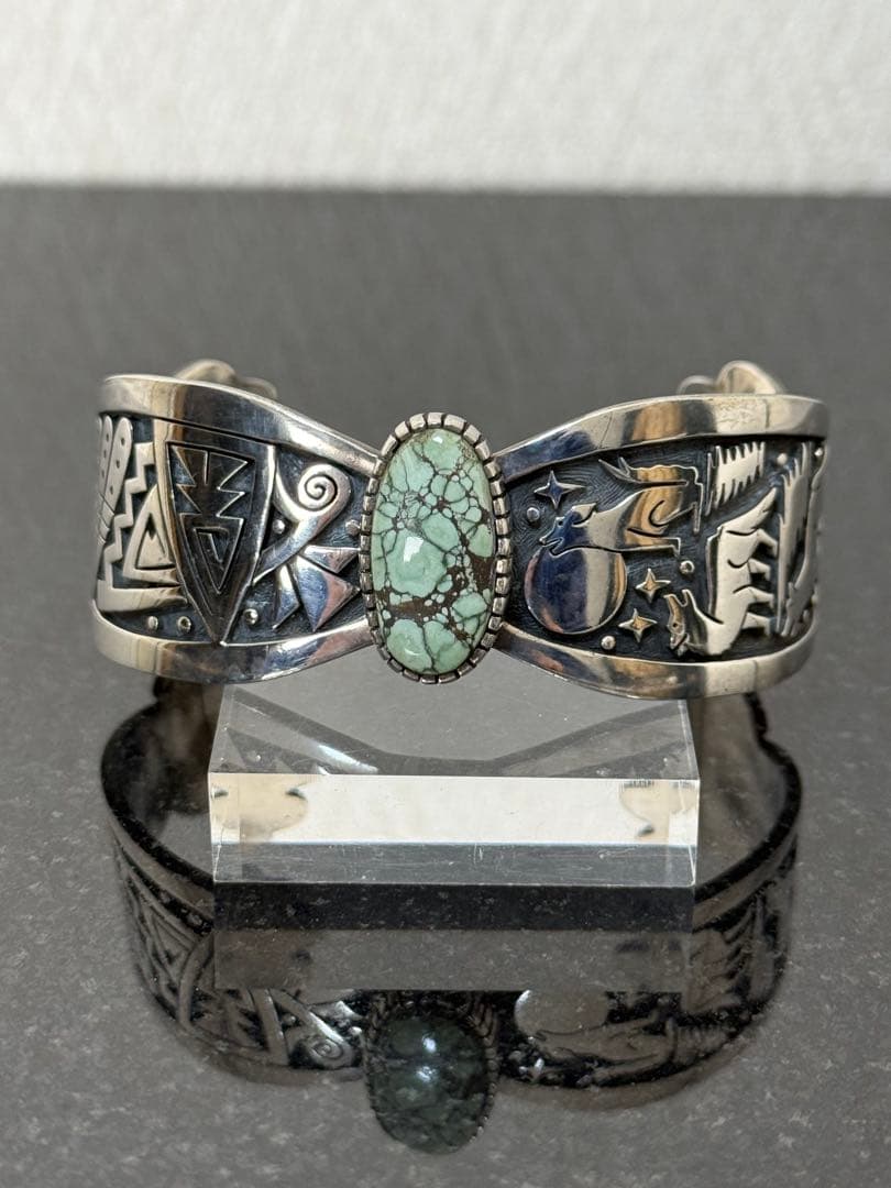 Hopi ホピ族 ゲイリー ターコイズ1石 オーバーレイ シルバーバングル