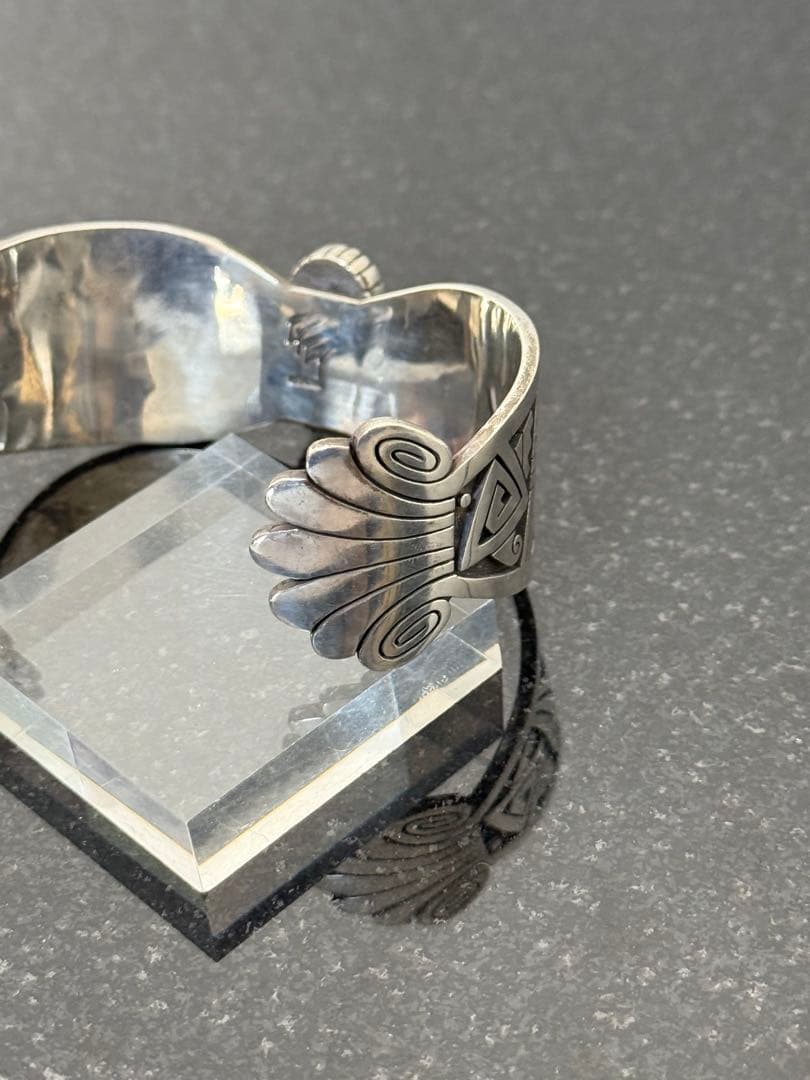 Hopi ホピ族 ゲイリー ターコイズ1石 オーバーレイ シルバーバングル