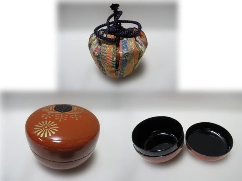 茶道具　桑製茶箱　中の道具揃い