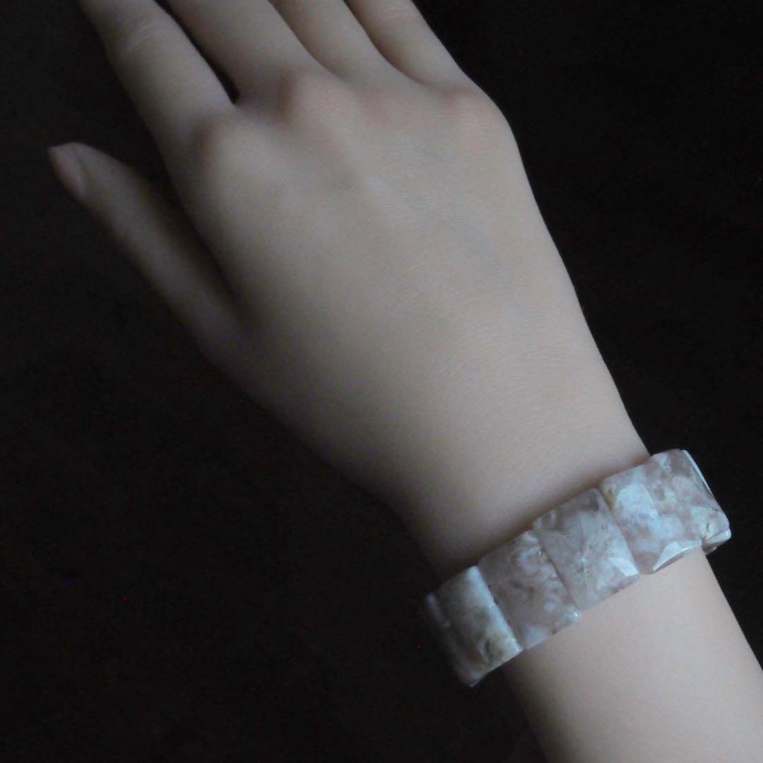 【抹茶】《2点限定》希少チェリーブロッサムアゲートのスクエアゴムブレス