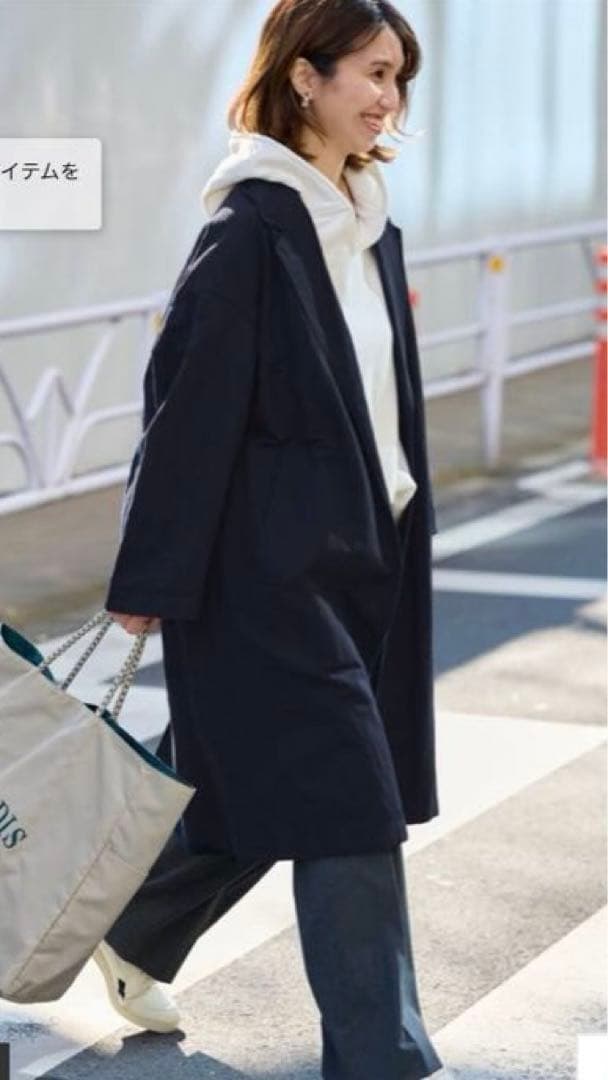 フレームワーク　綿麻ポプリンコート　ネイビー　フリー　美品