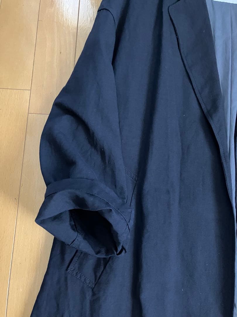 フレームワーク　綿麻ポプリンコート　ネイビー　フリー　美品