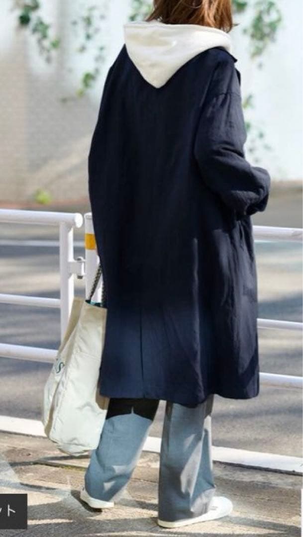 フレームワーク　綿麻ポプリンコート　ネイビー　フリー　美品