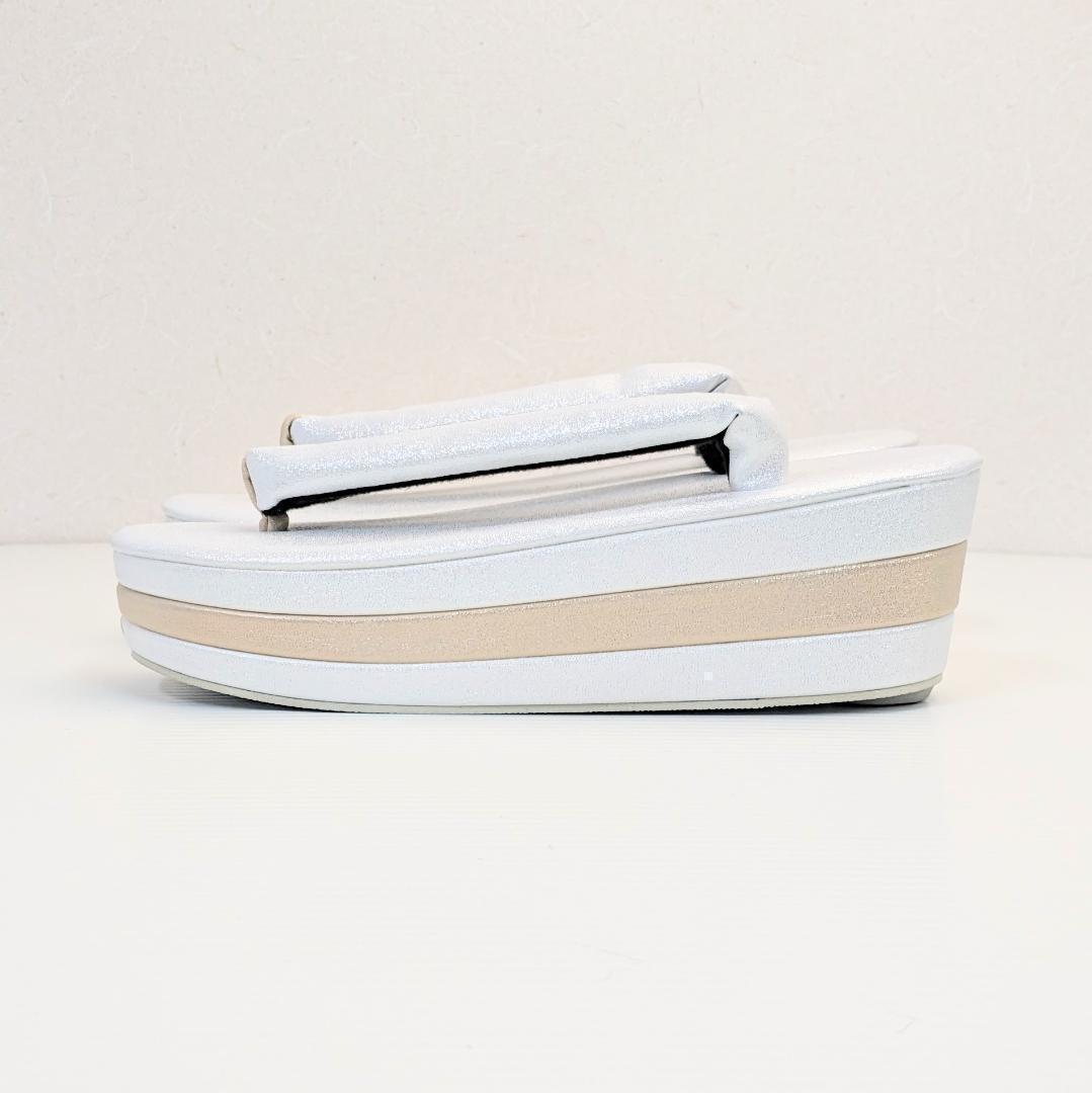 草履バッグセット 振袖 帯地 白 ベージュ LLサイズ 三枚芯 w47-4