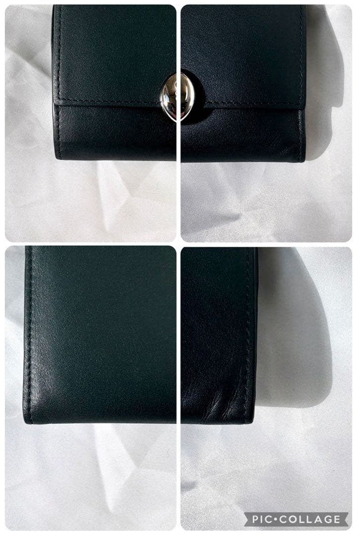 極美品/現行✨ロエベ 折り財布 ペブル アナグラム レザー ダークグリーン