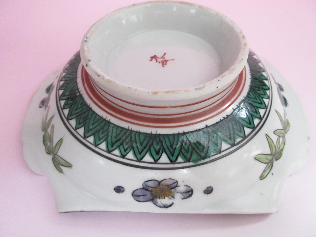 時代物 九谷焼 青手風 紫陽花紋 変形 なます皿 3客 TN 108 70816