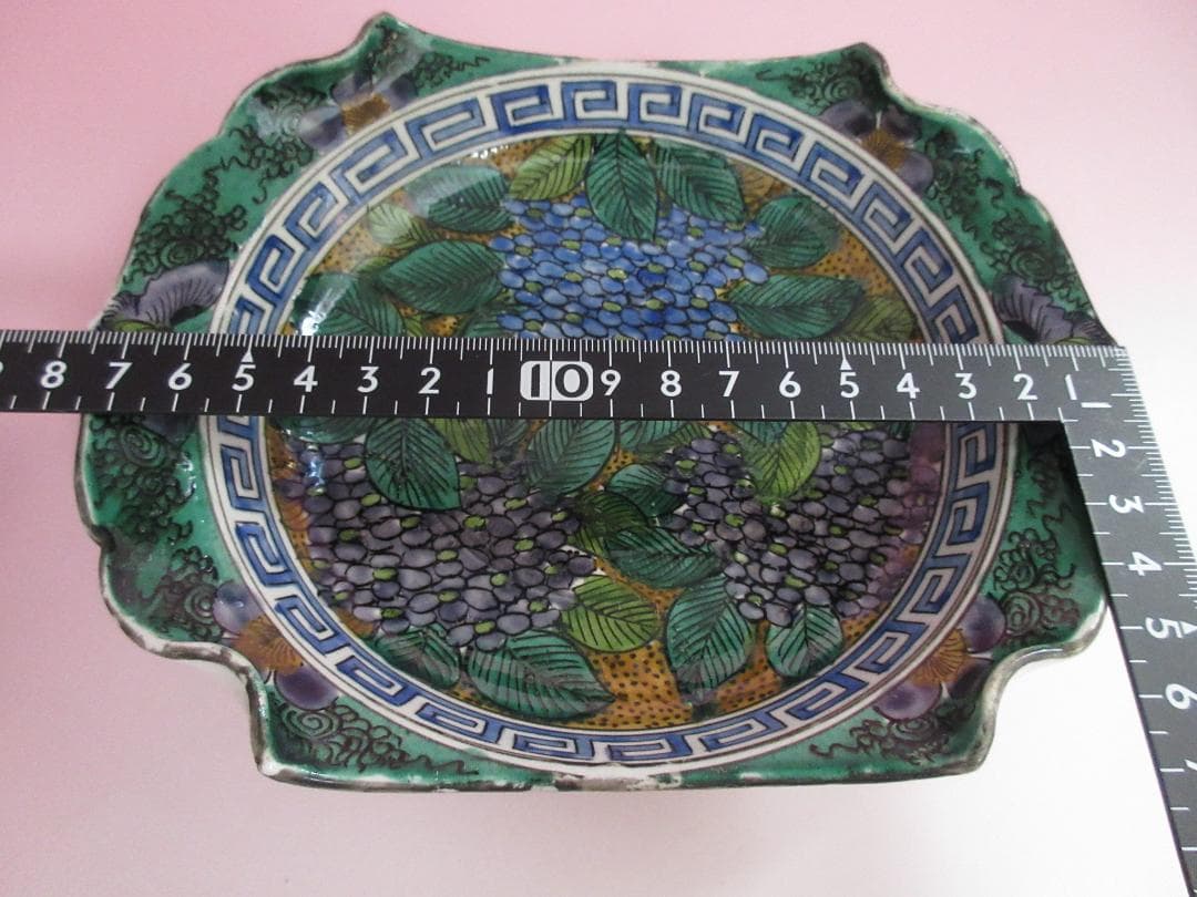 時代物 九谷焼 青手風 紫陽花紋 変形 なます皿 3客 TN 108 70816