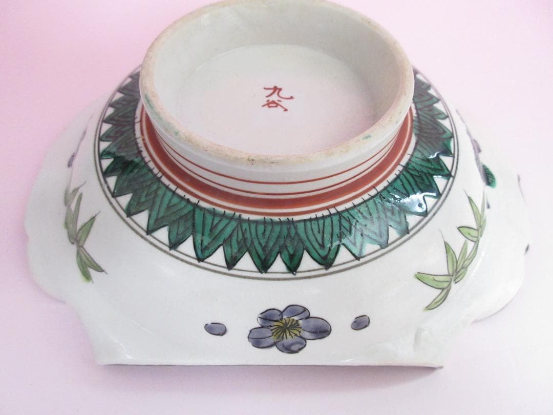 時代物 九谷焼 青手風 紫陽花紋 変形 なます皿 3客 TN 108 70816