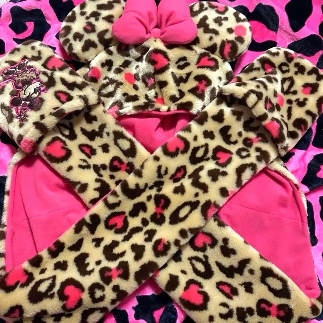 ♡ 美品 ディズニー ミニー ヒョウ柄 マフラーキャップ ♡
