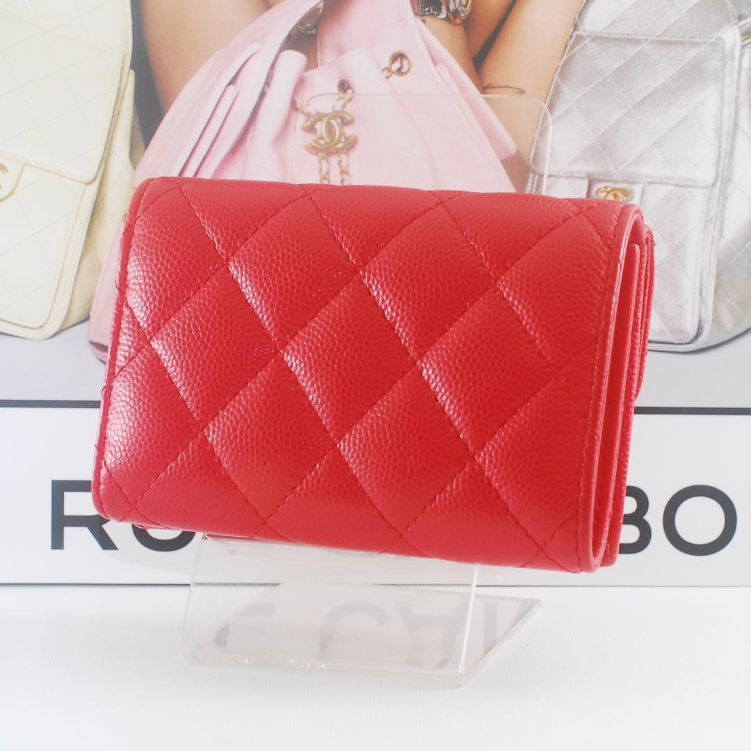 シャネル＊CHANEL＊キャビアスキン＊マトラッセ＊三つ折り財布＊レッド