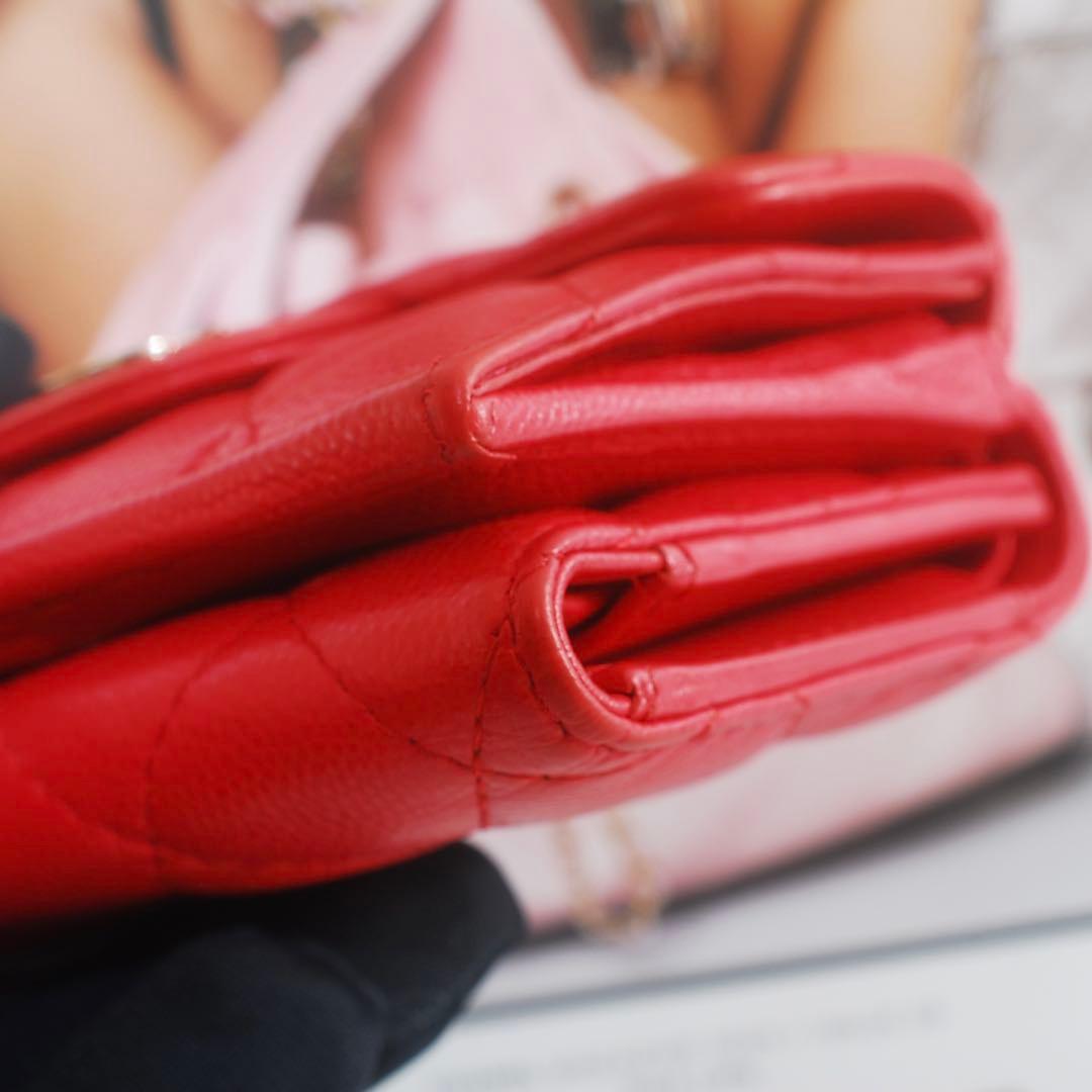 シャネル＊CHANEL＊キャビアスキン＊マトラッセ＊三つ折り財布＊レッド